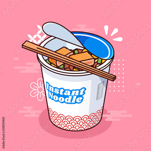 cute Japanese instant cup noodle in blue packaging (ID: 508159409)
