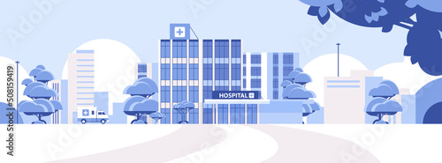 hospital building and ambulance car medical center concept modern clinic exterior healthcare concept