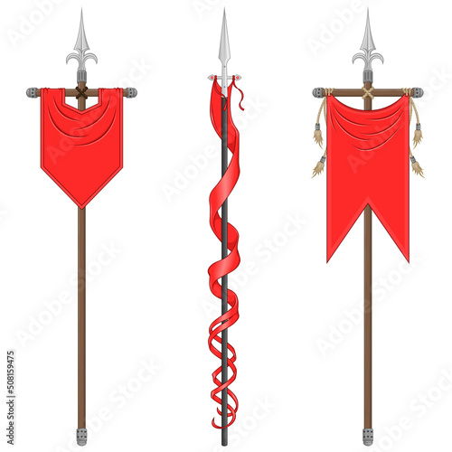 Medieval style vertical flag design with heraldic symbol, flag of noble families of the middle ages on a spear