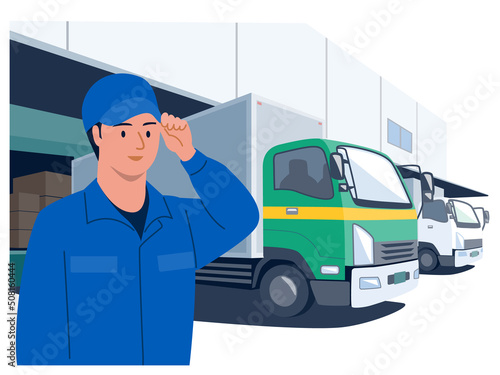運送会社のトラックドライバー男性のベクターイラスト