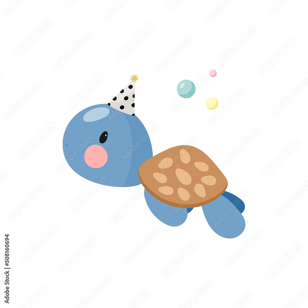 Cute Sea turtle. Cartoon style. Vector illustration. For card, posters, banners, books, printing on the pack, printing on clothes, fabric, wallpaper, textile or dishes. Cute Sea turtle. Cartoon style. Vector illustration. For card, posters, banners, books, printing on the pack, printing on clothes, fabric, wallpaper, textile or dishes.