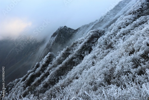 霧氷と伯耆大山、鳥取県、岡山県、夏山登山道 photo