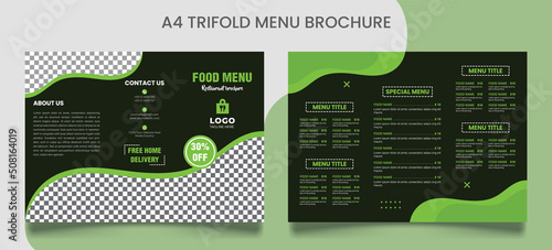 Food tri-fold brochure, restaurant menu tri-fold brochure, food menu template, simple trifold menu layout