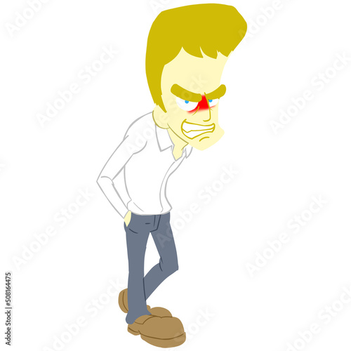 細身のカートゥーン男性のイラスト　線無し　白人　怒り