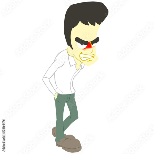 細身のカートゥーン男性のイラスト　線無し　黒髪　怒り