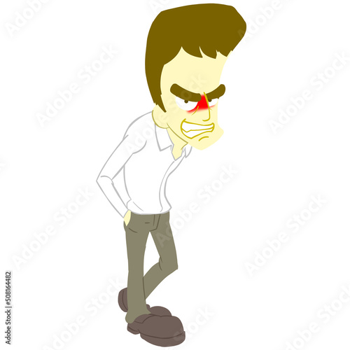 細身のカートゥーン男性のイラスト　線無し　茶髪　怒り
