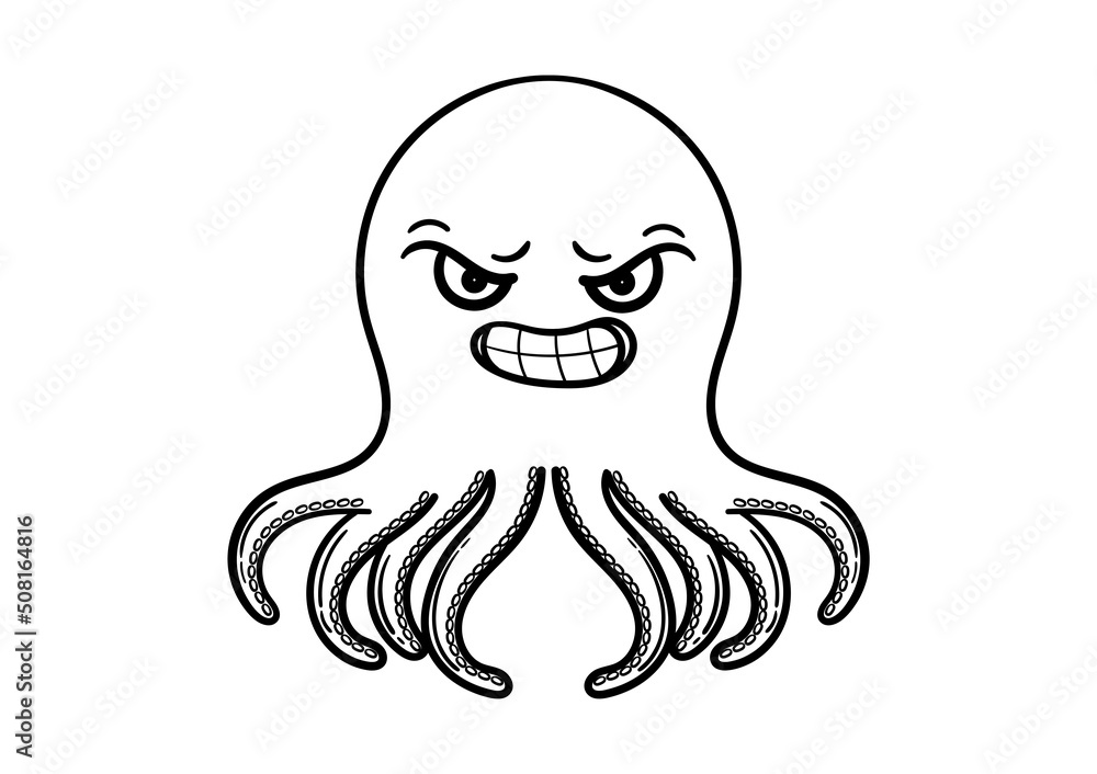 hand drawn illustration of an octopus with an angry face on a white background hand drawn illustration of an octopus with an angry face on a white background
