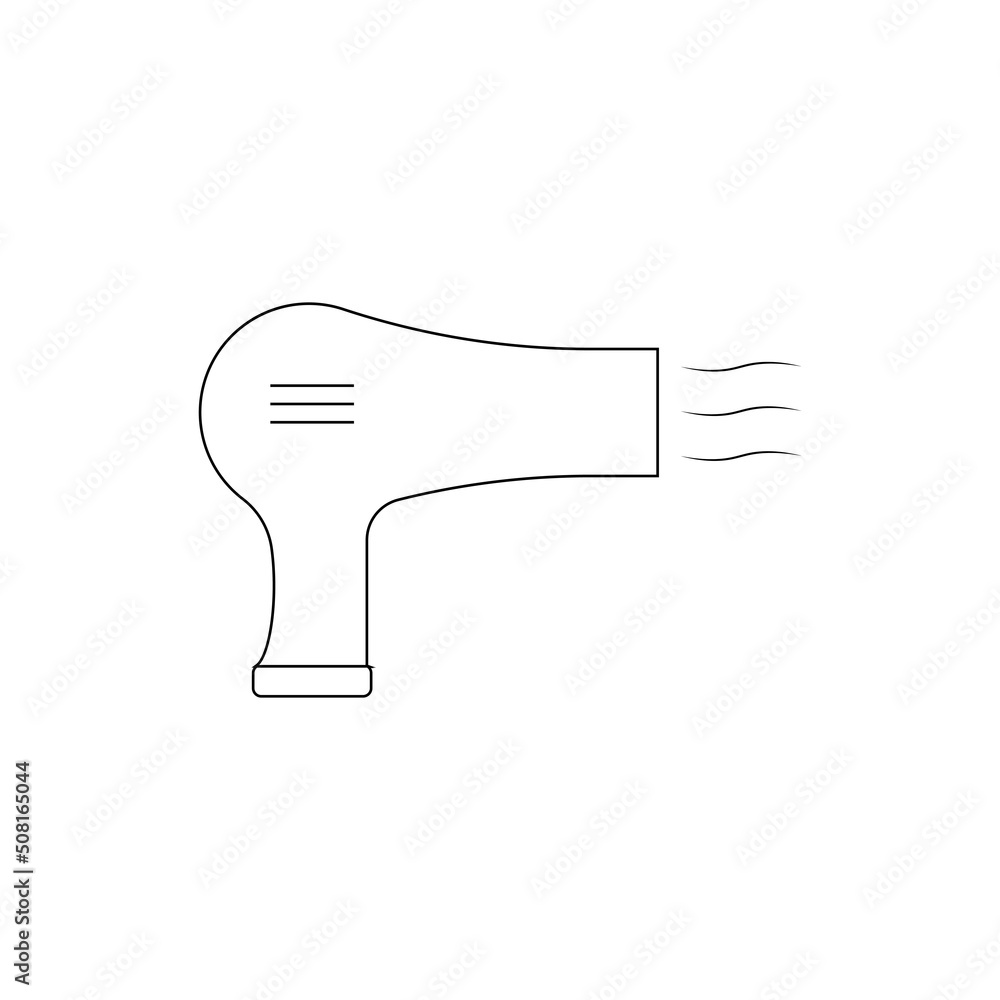 dryer hair icon, hairdryer with blow air, use appliance, thin line web symbol on white background dryer hair icon, hairdryer with blow air, use appliance, thin line web symbol on white background