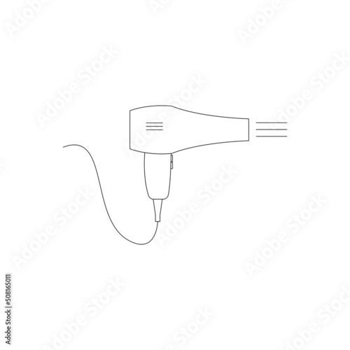 dryer hair icon, hairdryer with blow air, use appliance, thin line web symbol on white background