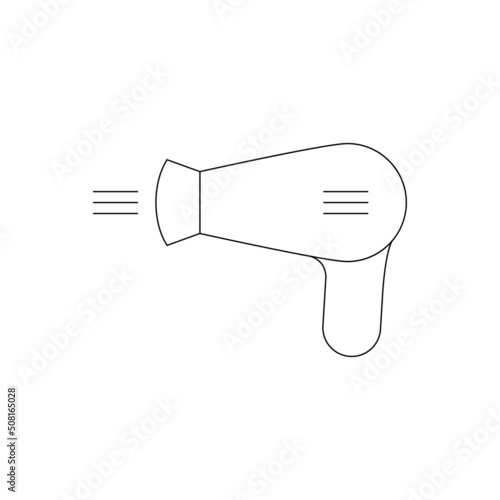 dryer hair icon, hairdryer with blow air, use appliance, thin line web symbol on white background