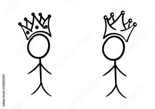 king and queen stick man illustration with crown, on white background