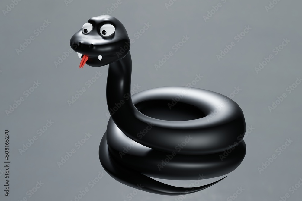 Fototapeta premium Cute black snake isolated,3d rendering illustration, BOA, king cobra.