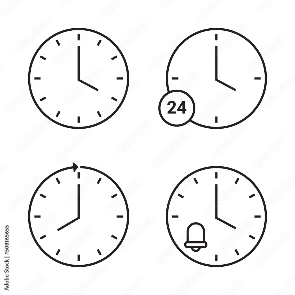 Time and clock icon. Vector linear icon set Time and clock icon. Vector linear icon set