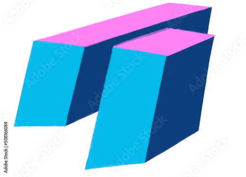 Neon pink futuristic banner text box architecture geometric perspective 3D style hand draw illustration