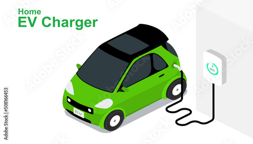 EV home charger. Isometric vector design. Green energy technology concept.