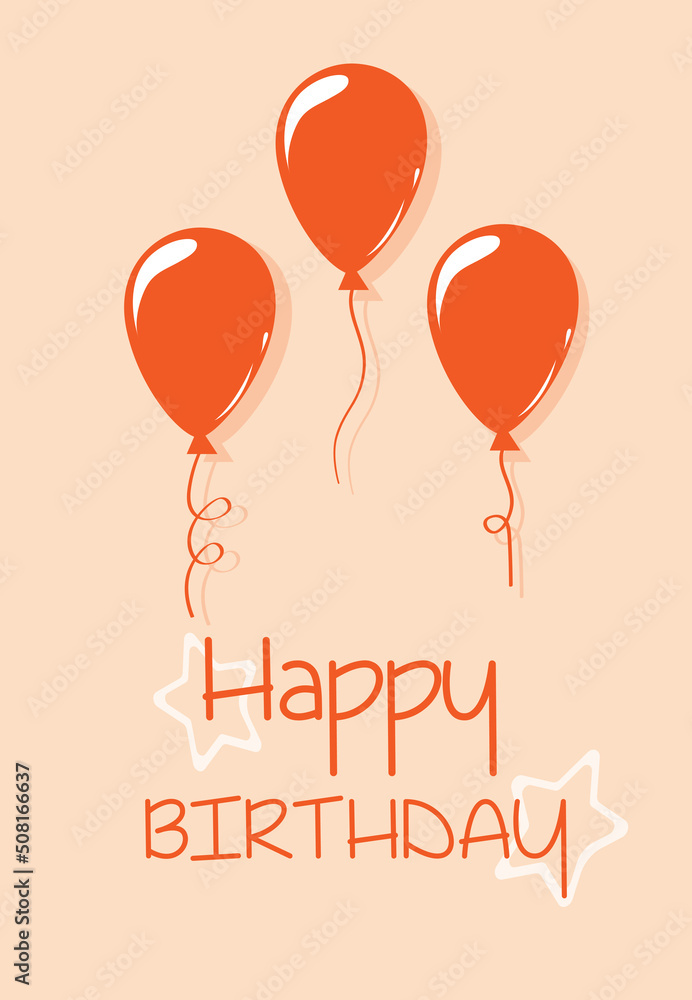 simple happy birthday greeting card with orange balloons