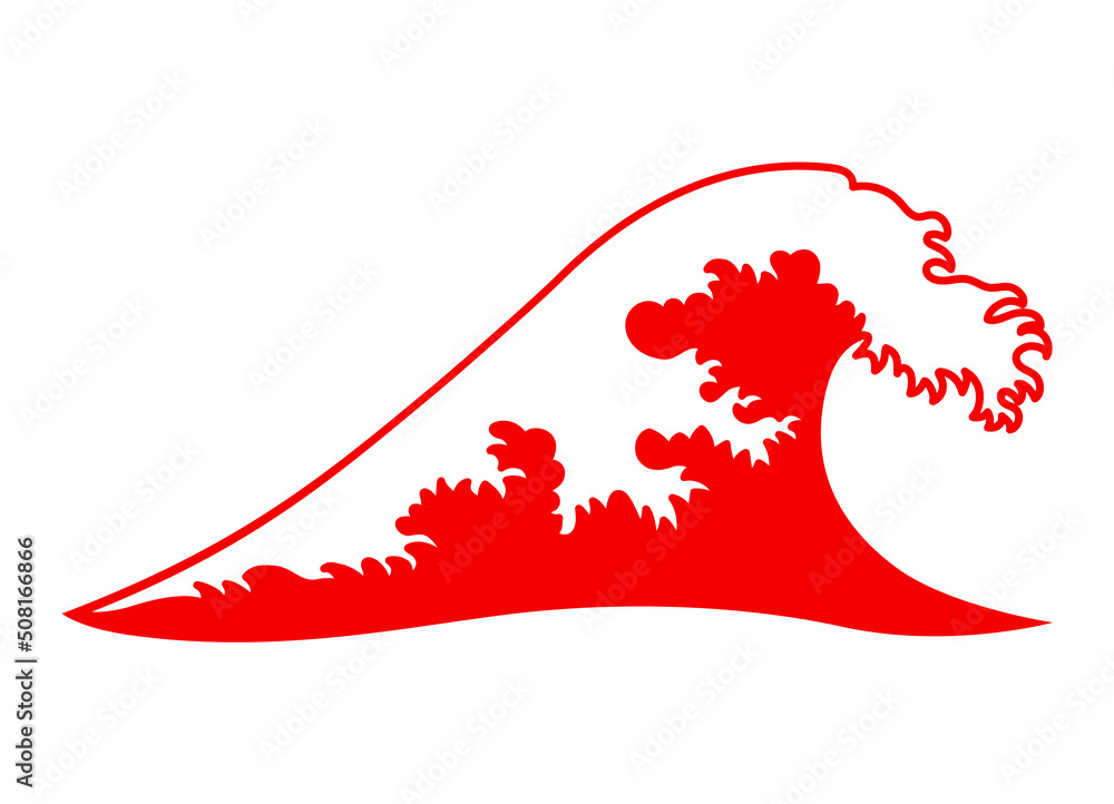 Great red wave or tsunami flat vector icon for apps and websites
