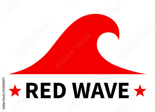 Simple red wave or tsunami with text flat vector icon for apps and websites