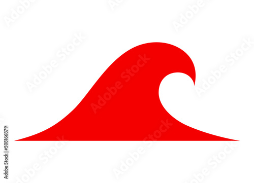 Simple red wave or tsunami flat vector icon for apps and websites