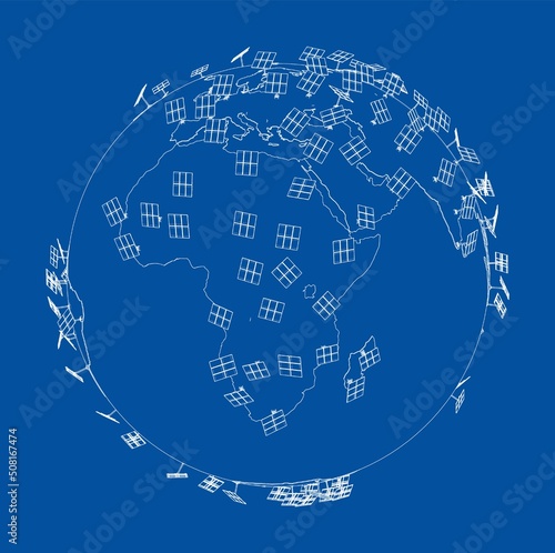 Solar Panels on Earth Concept. Vector