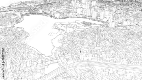Cityscape Sketch. Vector rendering of 3d