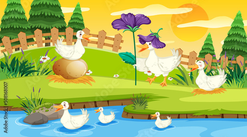Duck at the pond scene