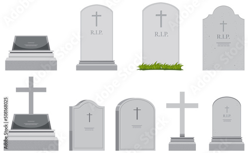 Set of different gravestones