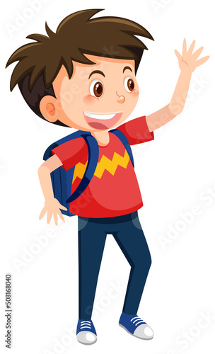 Male student cartoon character with backpack on white background