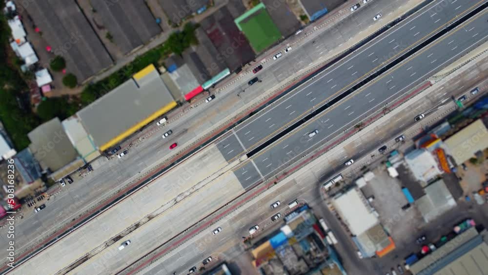 Aerial view of traffic on a major thoroughfare with light traffic. Aerial view of traffic on a major thoroughfare with light traffic.