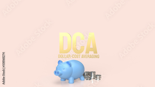 The piggy bank and coins for dca or Dollar Cost Averaging concept 3d rendering