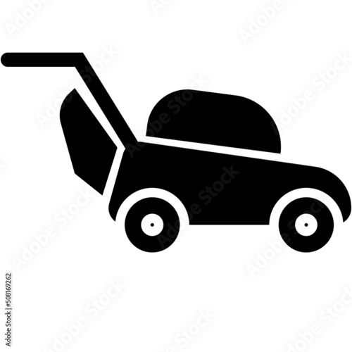 lawn mower icon on white background. garden elements. flat style.