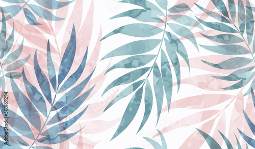 ヤシ、モンステラなどのトロピカルな植物のベクターイラスト背景(art,holiday)