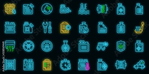 Car engine antifreeze icons set outline vector. Vent air. Car climate vector neon