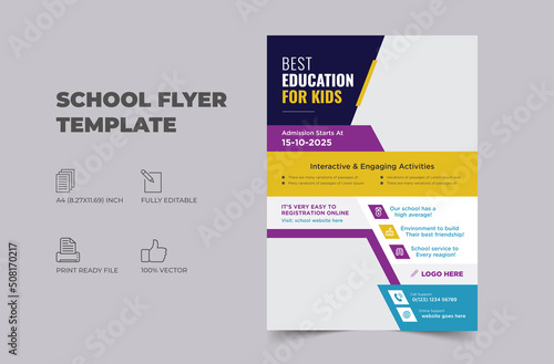 School admission kids education flyer template. Kids back to school education admission flyer