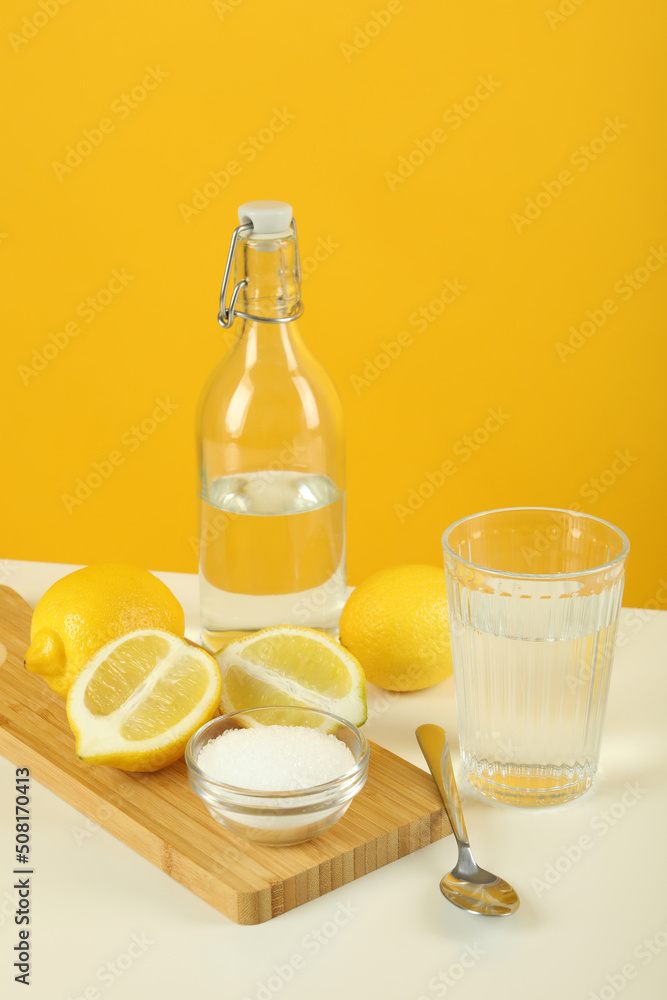 Concept of household cleaners with lemon acid Concept of household cleaners with lemon acid