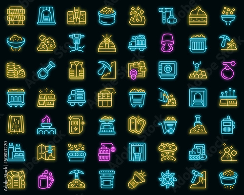 Monetization icons set outline vector. Income website. Passive remote vector neon