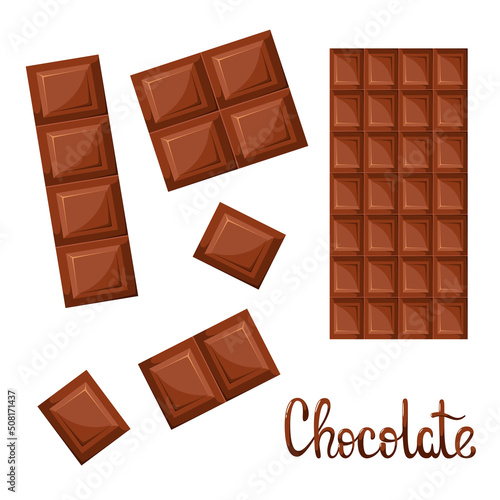 A set of chocolate bars on a white background. Vector illustration.
