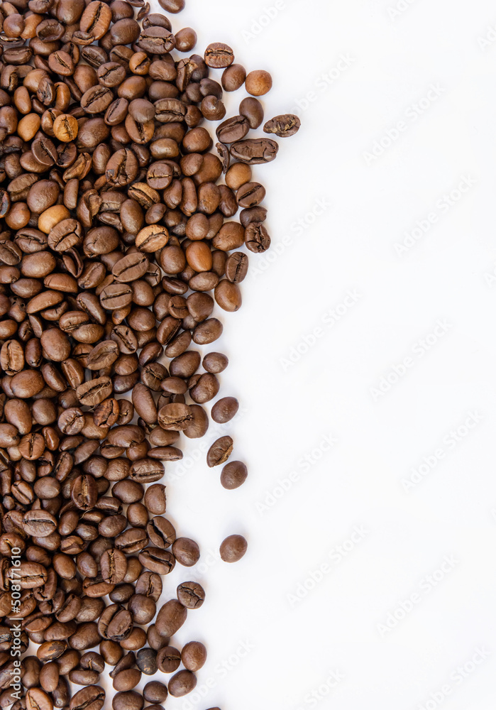 Coffee beans on white background side view Coffee beans on white background side view