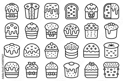 Panettone icons set outline vector. Bake bread. Food bakery