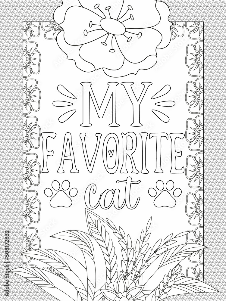 Cat coloring page. Coloring quote. Vector illustration. Stock Vector ...