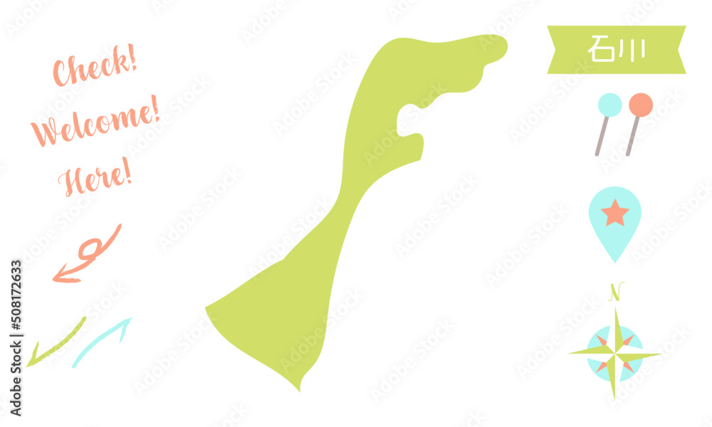 Obraz premium 石川の地図 ピンと矢印