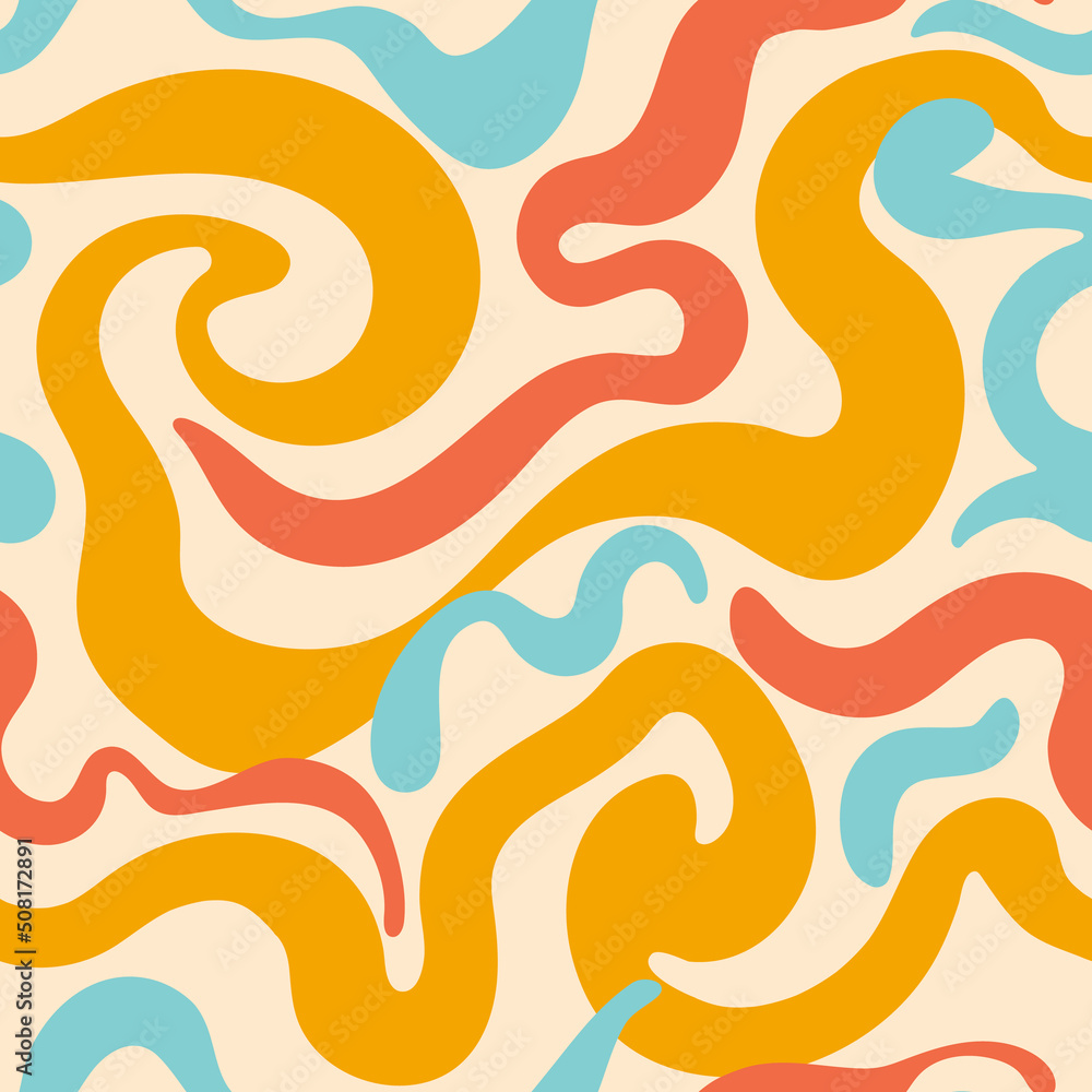 Trippy Wavy Swirly Seamless Pattern. Vector Abstract Retro 70s Groovy Background. Hippie endless pattern Trippy Wavy Swirly Seamless Pattern. Vector Abstract Retro 70s Groovy Background. Hippie endless pattern