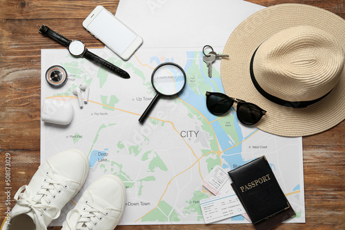 Guide's belongings with cit...