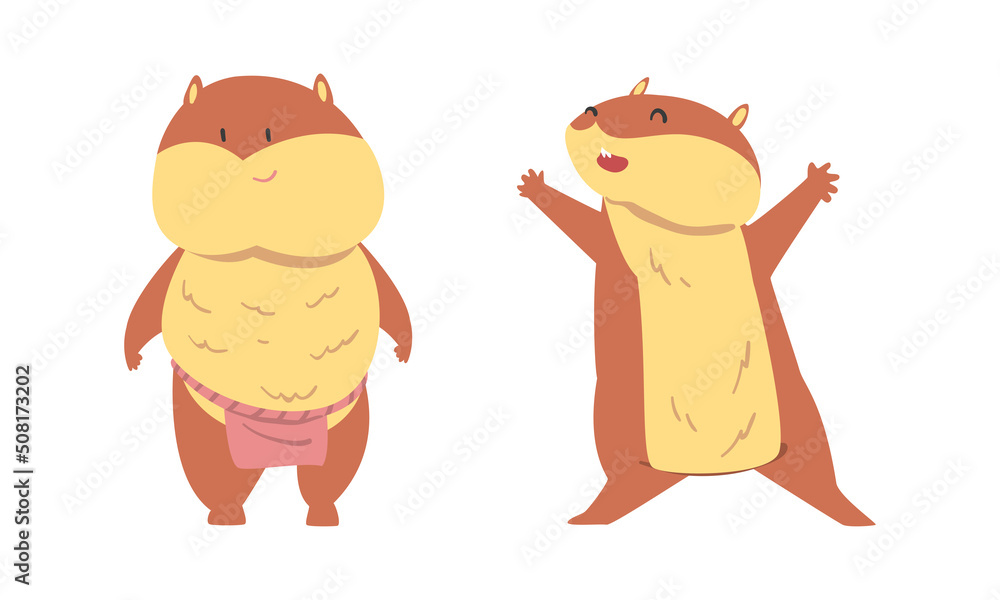 Cute Hamster Character with Stout Body Standing and Outstretching Paw Vector Set Cute Hamster Character with Stout Body Standing and Outstretching Paw Vector Set