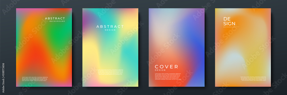 Fototapeta premium Blurred backgrounds set with modern abstract blurred color gradient patterns on white. Smooth templates collection for brochures, posters, banners, flyers and cards. Vector illustration.