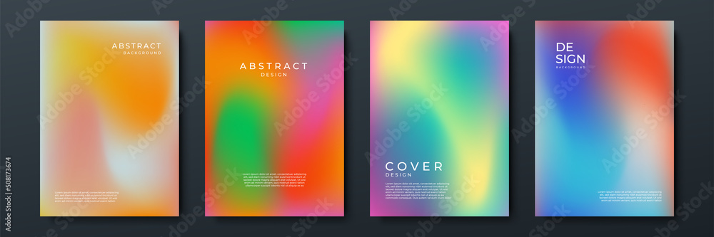 Fototapeta premium Blurred backgrounds set with modern abstract blurred color gradient patterns on white. Smooth templates collection for brochures, posters, banners, flyers and cards. Vector illustration.