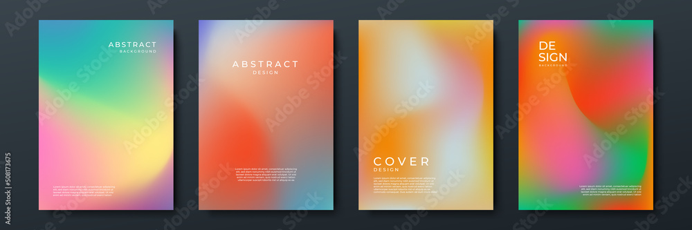 Fototapeta premium Blurred backgrounds set with modern abstract blurred color gradient patterns on white. Smooth templates collection for brochures, posters, banners, flyers and cards. Vector illustration.