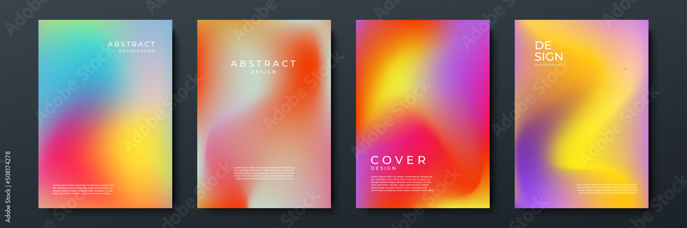 Blurred backgrounds set with modern abstract blurred color gradient patterns on white. Smooth templates collection for brochures, posters, banners, flyers and cards. Vector illustration.