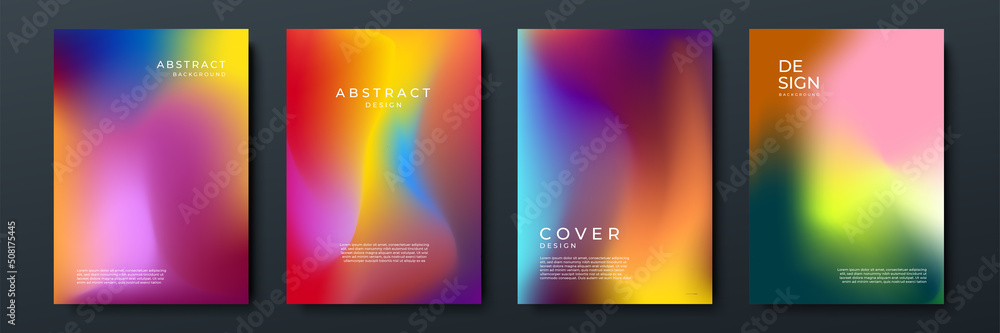 Blurred backgrounds set with modern abstract blurred color gradient patterns on white. Smooth templates collection for brochures, posters, banners, flyers and cards. Vector illustration.