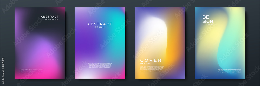Set of blurred backgrounds with modern abstract blurred color gradient patterns. Templates collection for brochures, posters, banners, flyers and cards. Blue, pink and white. Vector illustration.